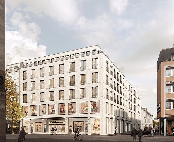 So könnte der großzügige Neubau an der Ecke von Lamm- und Kaiserstraße einmal aussehen.